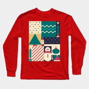 The Shapes of Christmas Collage of Holiday Colors and Characters Long Sleeve T-Shirt